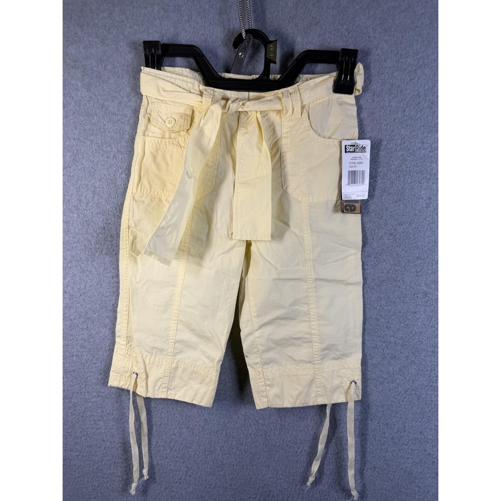 Star Ride Capri Pants Girls 6‎ Yellow Belted Cotton Drawstring Summer Casual